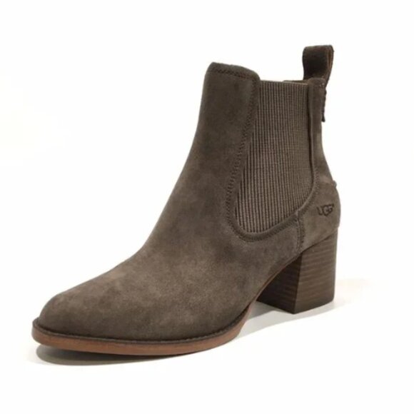 UGG Faye Suede Ankle Boots Booties Brown Leather Suede Chunky Heel Size 10 - Picture 3 of 16